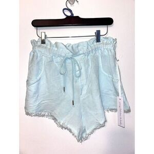 YOUNG FABULOUS BROKE YFB Light Blue Paperbag Linen Blend Shorts Pockets …